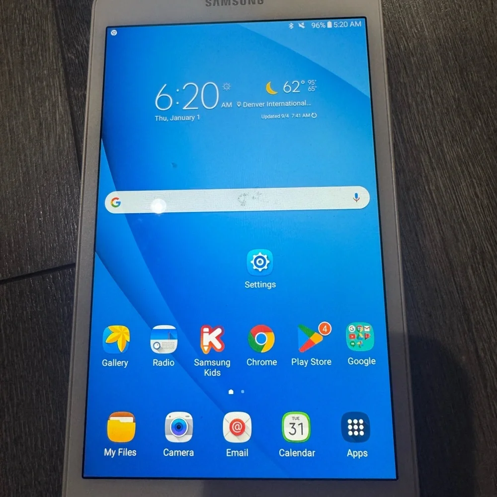 Samsung White Tablet with Blue Display galaxy tab A